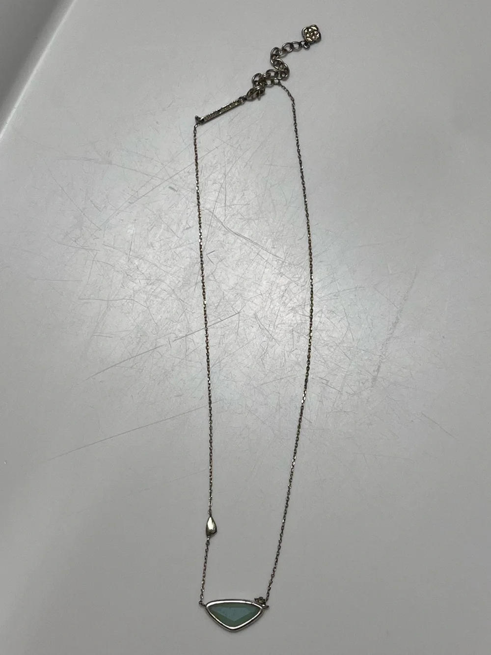 Kendra Scott Silver Tone Aqua Green Stone Pendant Necklace Retired Dainty